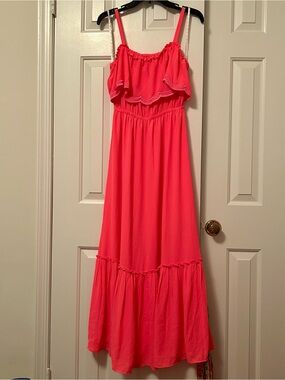 Lilly Pulitzer Adia Maxi Dress Love Potion Pink Embroidery Ruffles Size Small